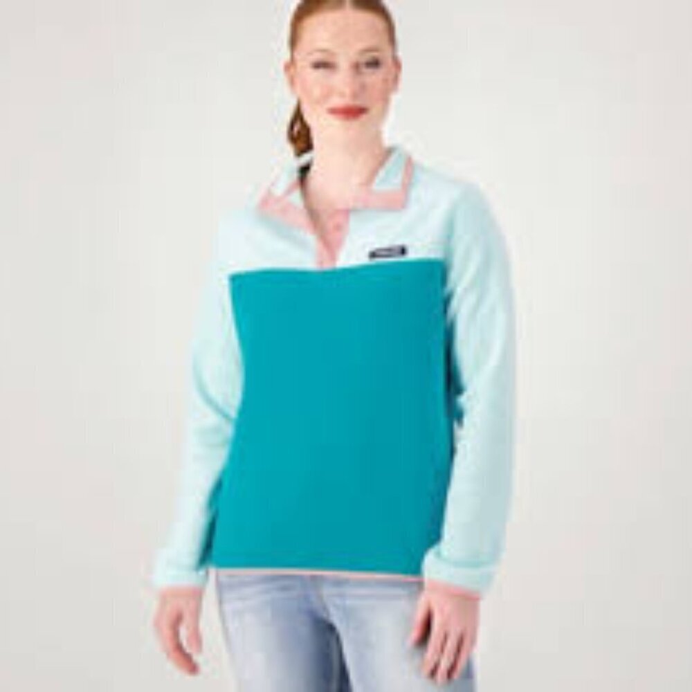 ✅ Lands'‎ End Snap Neck Heritage Fleece Pullover Light Blue SIZE MEDIUM PETITE